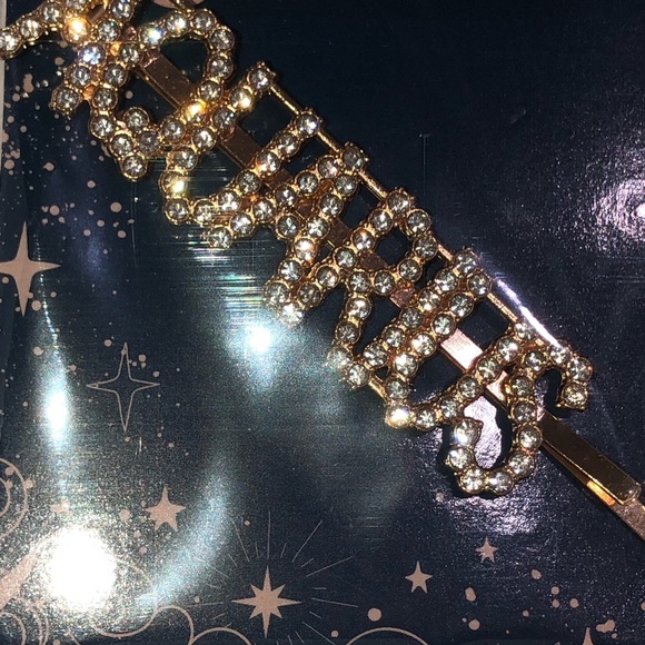 Gold plated zodiac Aquarius horoscope crystal Bedazzled bling hair jewelry clip‎ - Picture 3 of 5